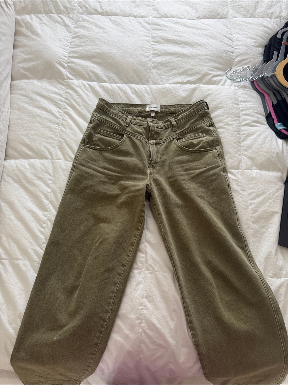 Frame Denim Olive Green Wide-Leg Jeans